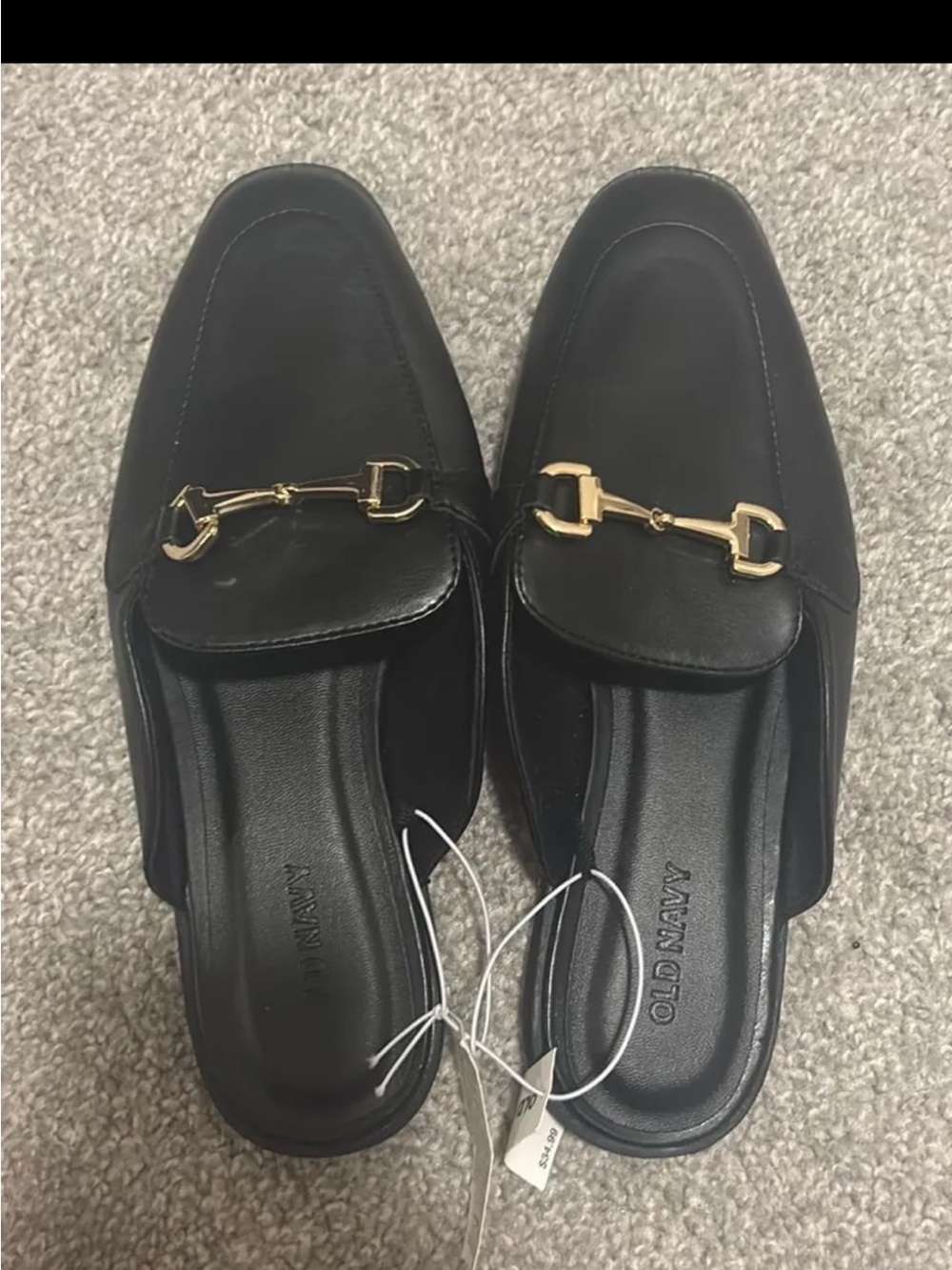 Old Navy Women's Black Slip-On Loafers with Gold Accent